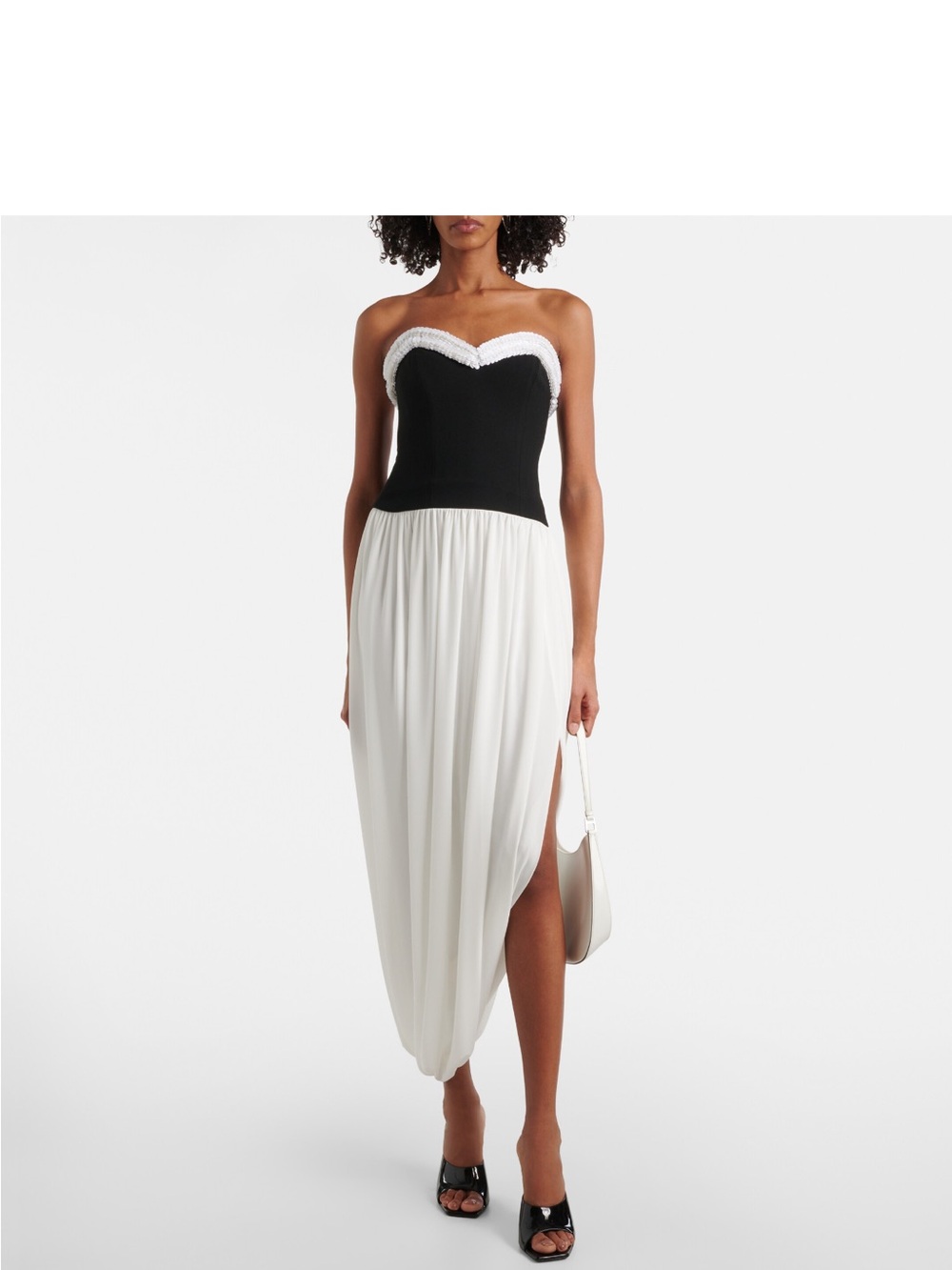 Jonathan Simkhai Black and White Strapless Beaded Bust Mini Dress